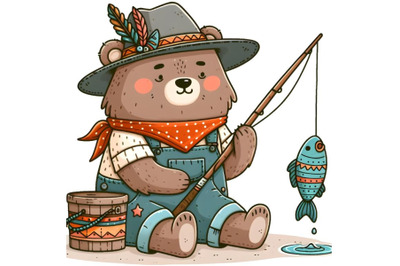 Cartoon bear fisherman