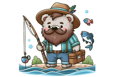 Cartoon bear fisherman