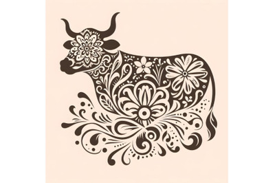 cow silhouette of floral ornament soft color