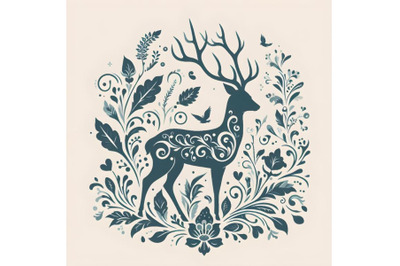 deer silhouette of floral ornament soft color