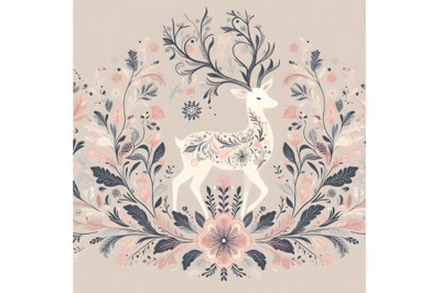 deer silhouette of floral ornament soft color