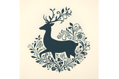 deer silhouette of floral ornament soft color