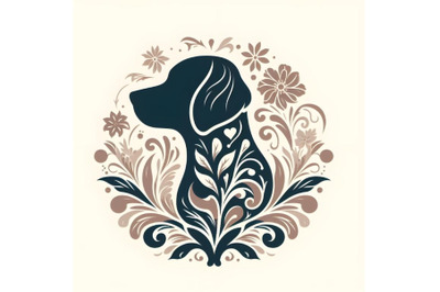 dog silhouette of floral ornament soft