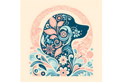 dog silhouette of floral ornament soft