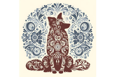 dog silhouette of floral ornament soft