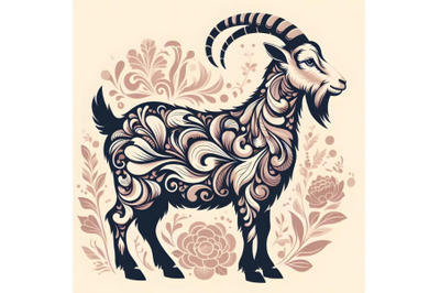 goat silhouette of floral ornament soft color