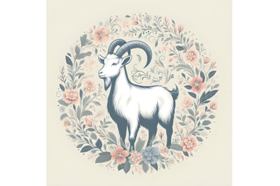 goat silhouette of floral ornament soft color