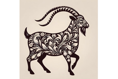 goat silhouette of floral ornament soft color