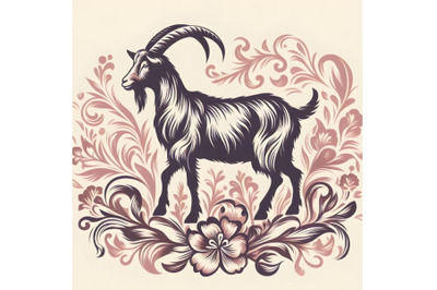 goat silhouette of floral ornament soft color