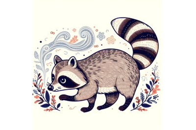 Sniffing cartoon racoon