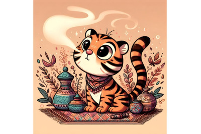 Sniffing cartoon baby tiger