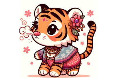 Sniffing cartoon baby tiger