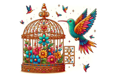 Humming bird in a Bird cage