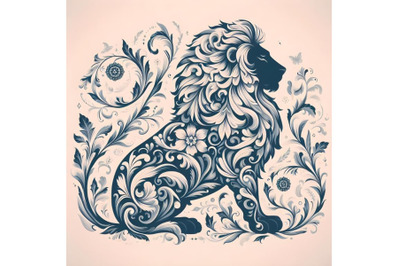 lion silhouette of floral ornament soft color