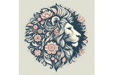 lion silhouette of floral ornament soft color