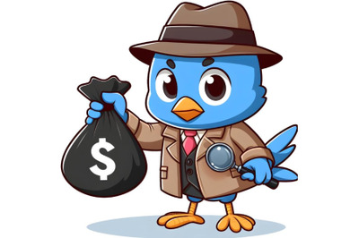 Detective Blue Bird holding a black bag