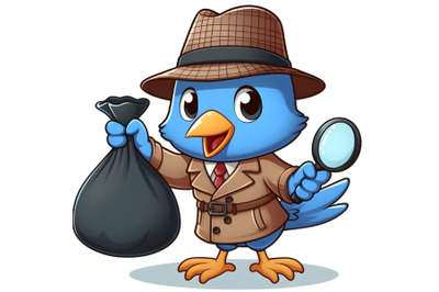 Detective Blue Bird holding a black bag