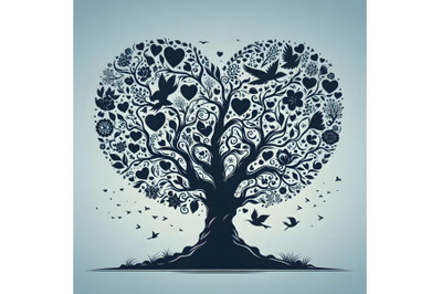 silhouette of High detail illustration of love tree