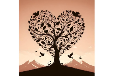 silhouette of High detail illustration of love tree