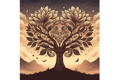 silhouette of High detail illustration of love tree