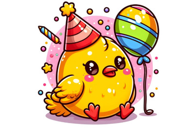 cute yellow bird in a red Party Hat on a free