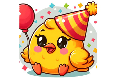 cute yellow bird in a red Party Hat on a free