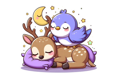 cute purple bird sitting on a sleeping deer