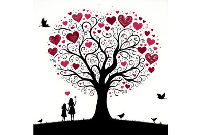 silhouette of Tree with hearts