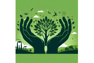 Two hands green tree eco