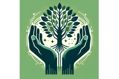 Two hands green tree eco