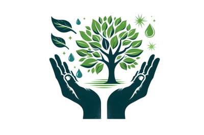 Two hands green tree eco