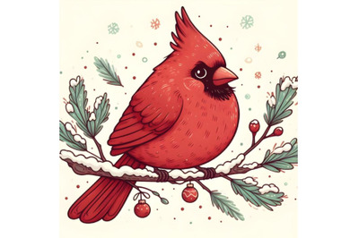 Cardinal Bird Winter Illustration Hand Drawn