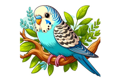 Budgerigar Bird on branch tree