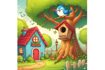 blue Bird with bird house