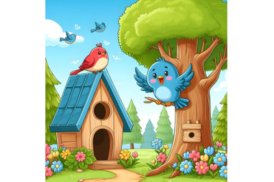 blue Bird with bird house