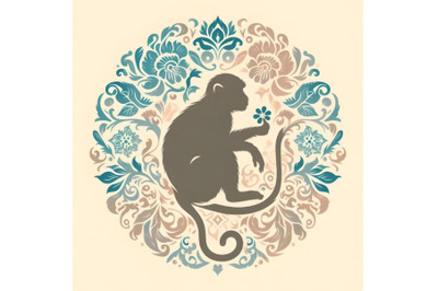 monkey silhouette of floral ornament