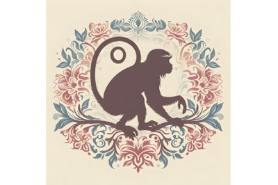 monkey silhouette of floral ornament