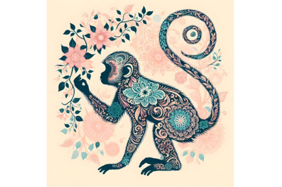 monkey silhouette of floral ornament