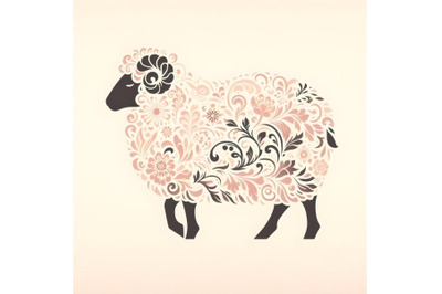 sheep silhouette of floral ornament soft color