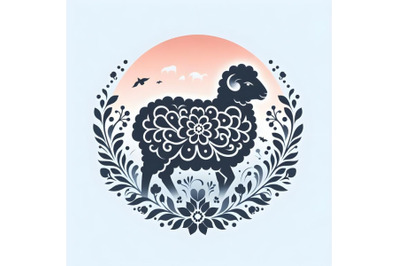 sheep silhouette of floral ornament soft color