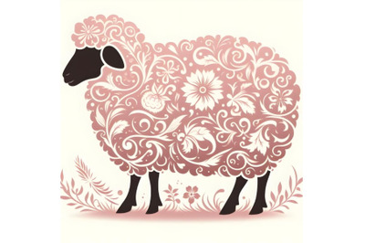 sheep silhouette of floral ornament soft color