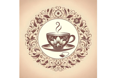 tea cup silhouette of floral ornament