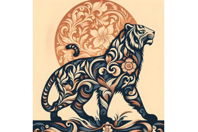 tiger silhouette of floral ornament soft color