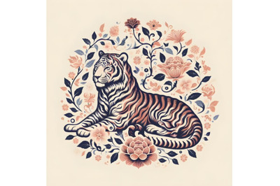 tiger silhouette of floral ornament soft color