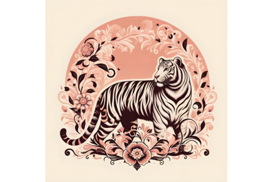 tiger silhouette of floral ornament soft color