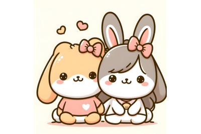 cute couple bunny minimal artwork