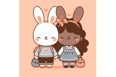 cute couple bunny minimal artwork