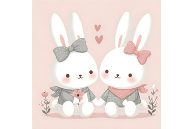 cute couple bunny minimal artwork