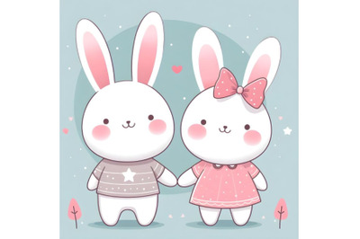 cute couple bunny minimal artwork