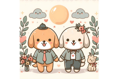 cute dog couple minimal artwork